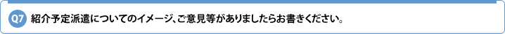 Q7.紹介予定派遣についてのイメージ、ご意見等がありましたらお書きください。