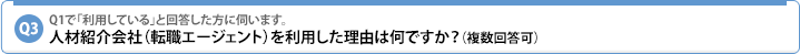 Q3.Q1で「利用している」と回答した方に伺います。人材紹介会社(転職エージェント)を利用した理由は何ですか?(複数回答可)
