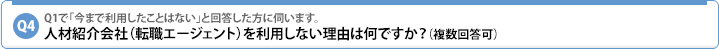 Q4.Q1で「今まで利用したことはない」と回答した方に伺います。人材紹介会社(転職エージェント)を利用しない理由は何ですか?(複数回答可)